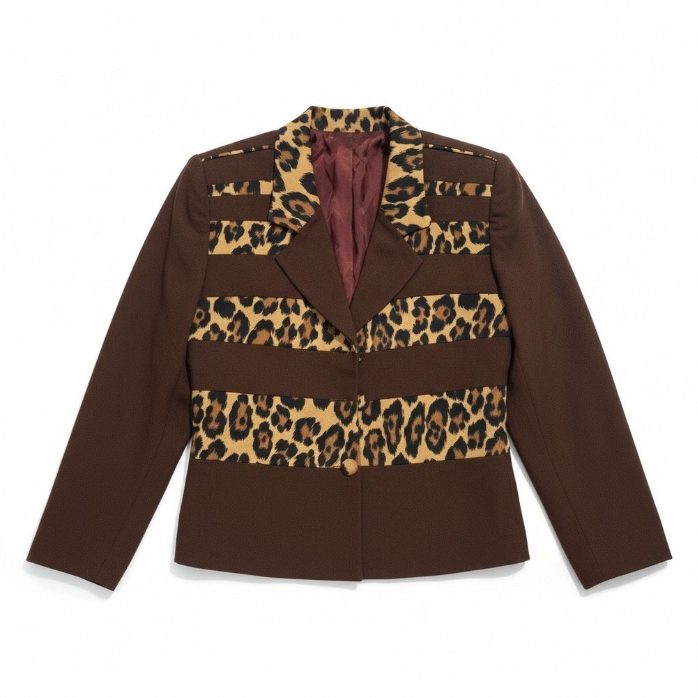 Verno Sportswear New York Brown Leopard Striped Blazer, Women's Small Jacket